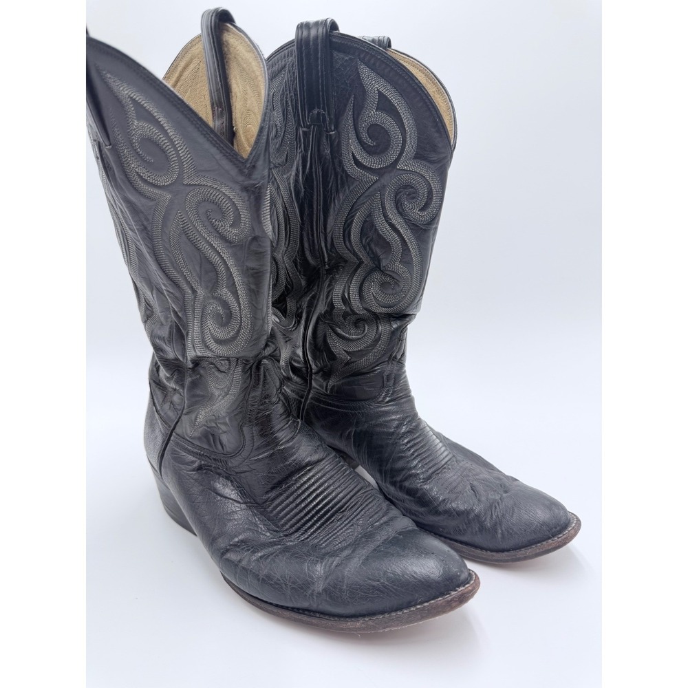Tony Lama Mens Black Leather Western Cowboy Boots 03081 Size 9.5 D